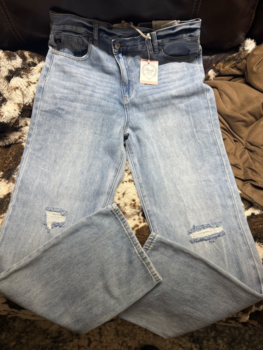 KanCan Light Blue Straight-Leg Distressed Jeans